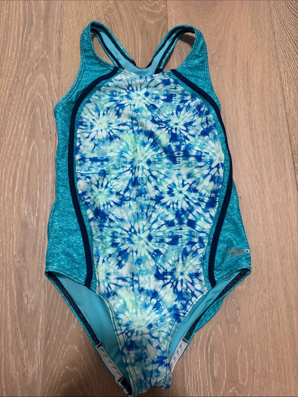 Speedo Girls Teal and Blue Tie-Dye One-Piece Swimsuit